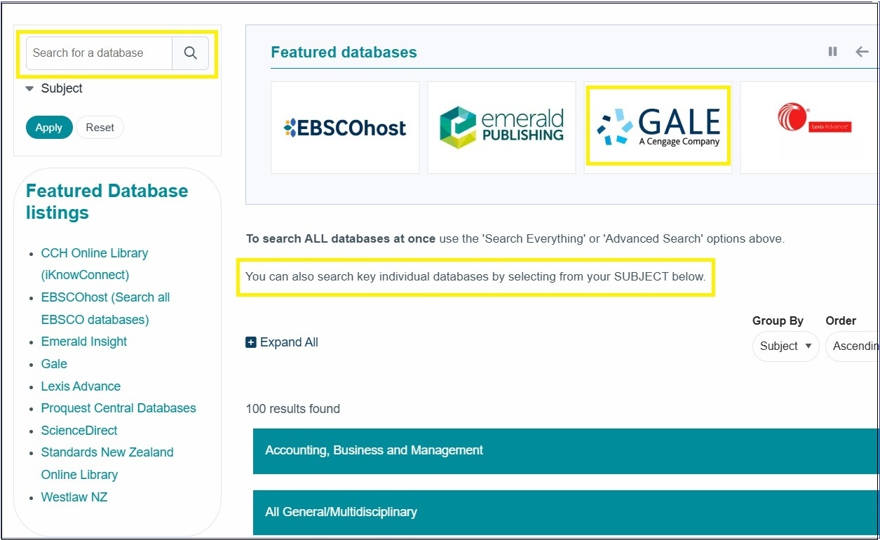 Databases page