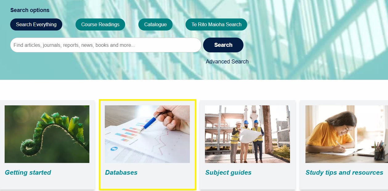Databases tile on homepage